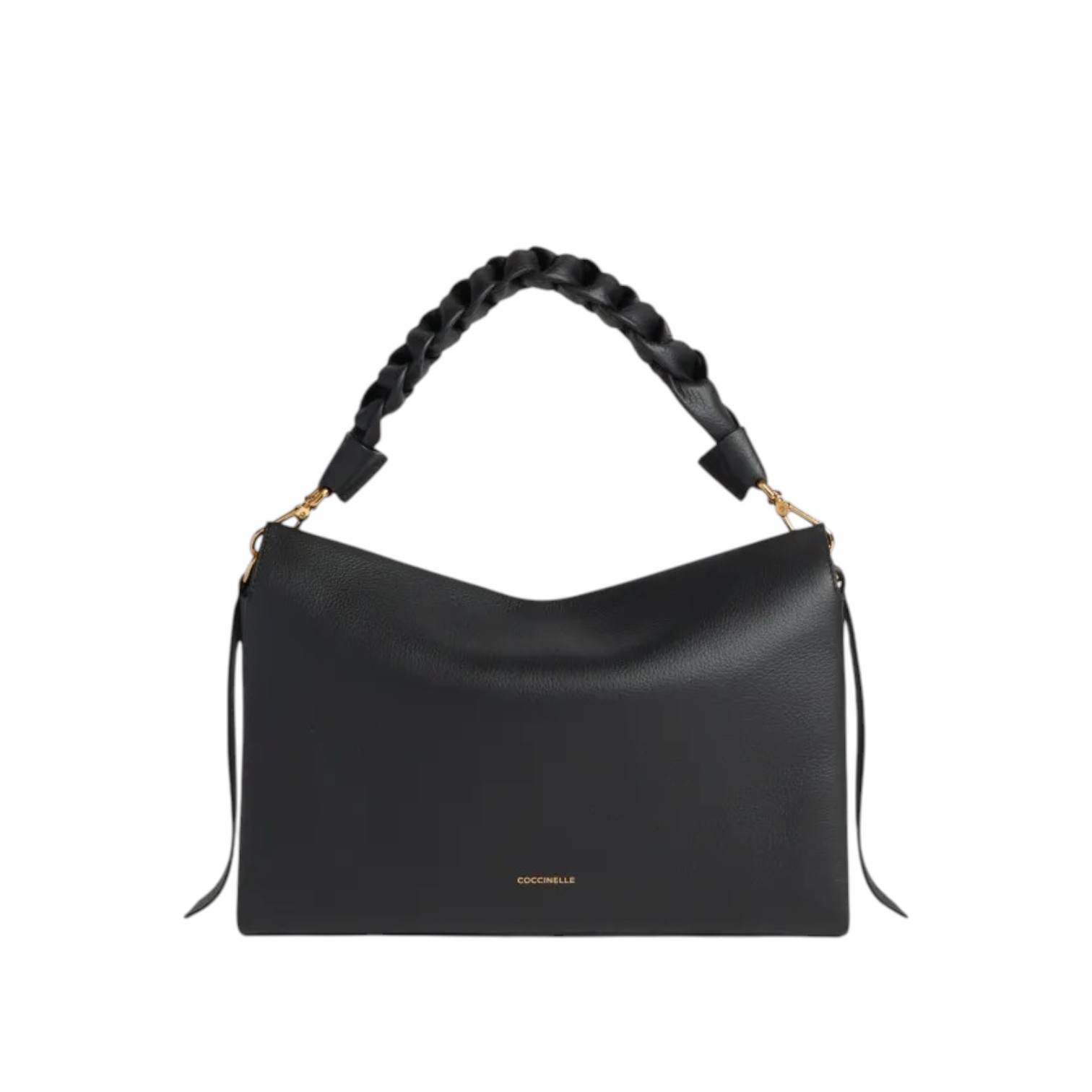 HANDBAG DOUBLE GRAINY LEATHER NOIR/COGNAC