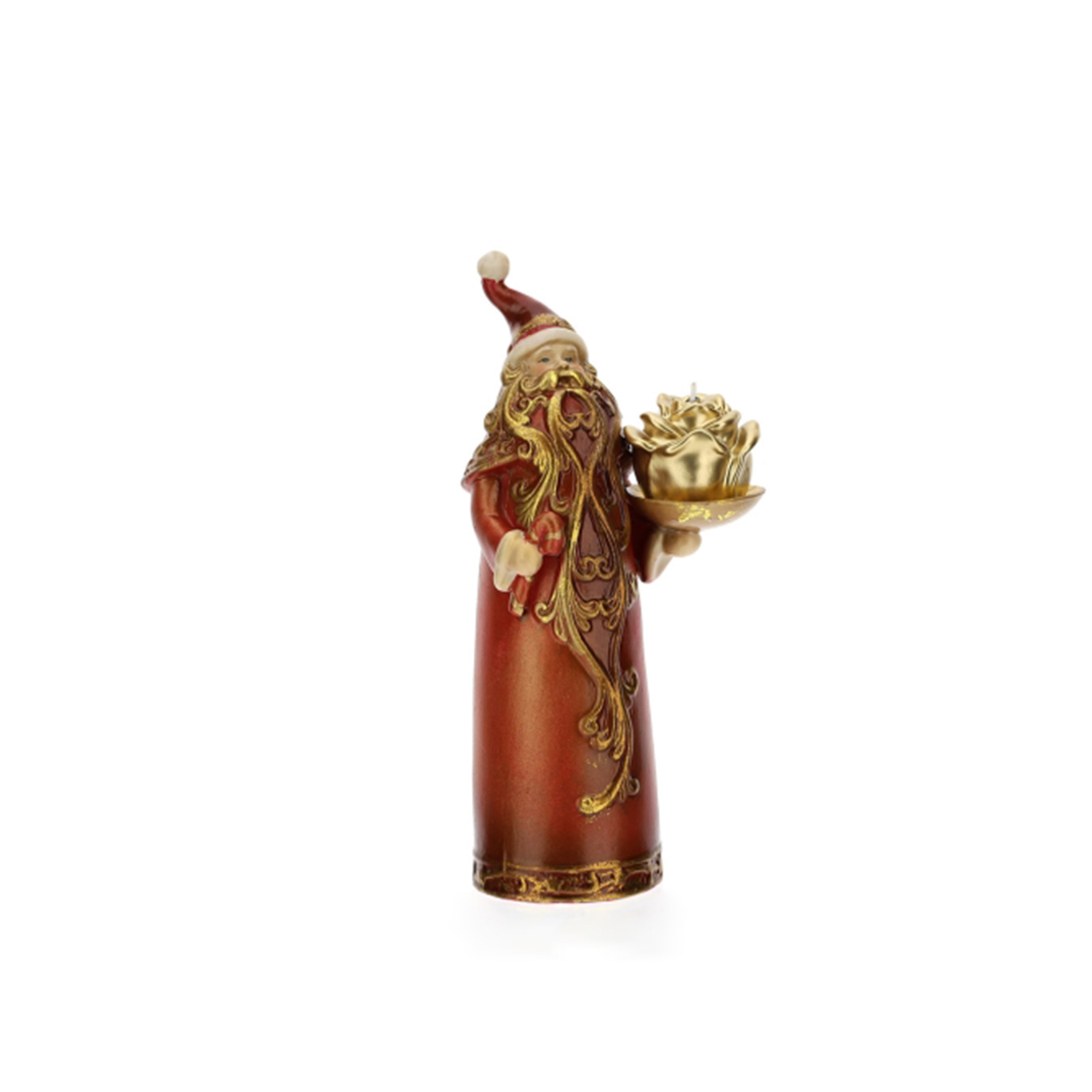 BABBO NATALE PORC ROSSO 22 CM  C/CANDELA ROSA ORO