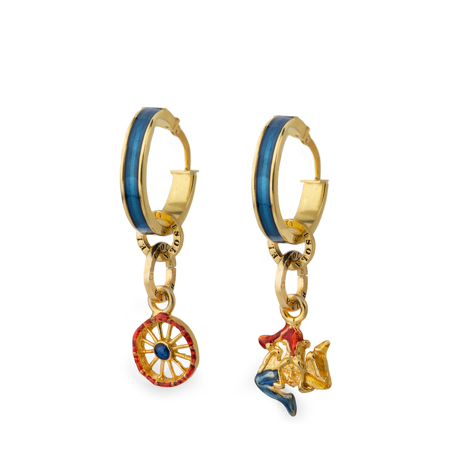 ORECCHINI BOCCOLE BLU CON MAGLIA ARG  TIT  925%