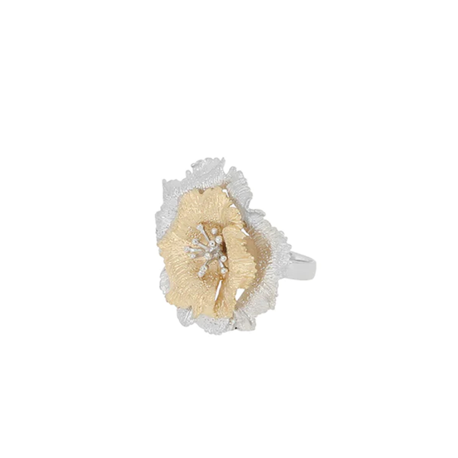 ANELLO GIUDITTA FIORE BICOLORE E PERLE DI FIUME IN ARGENTO 925