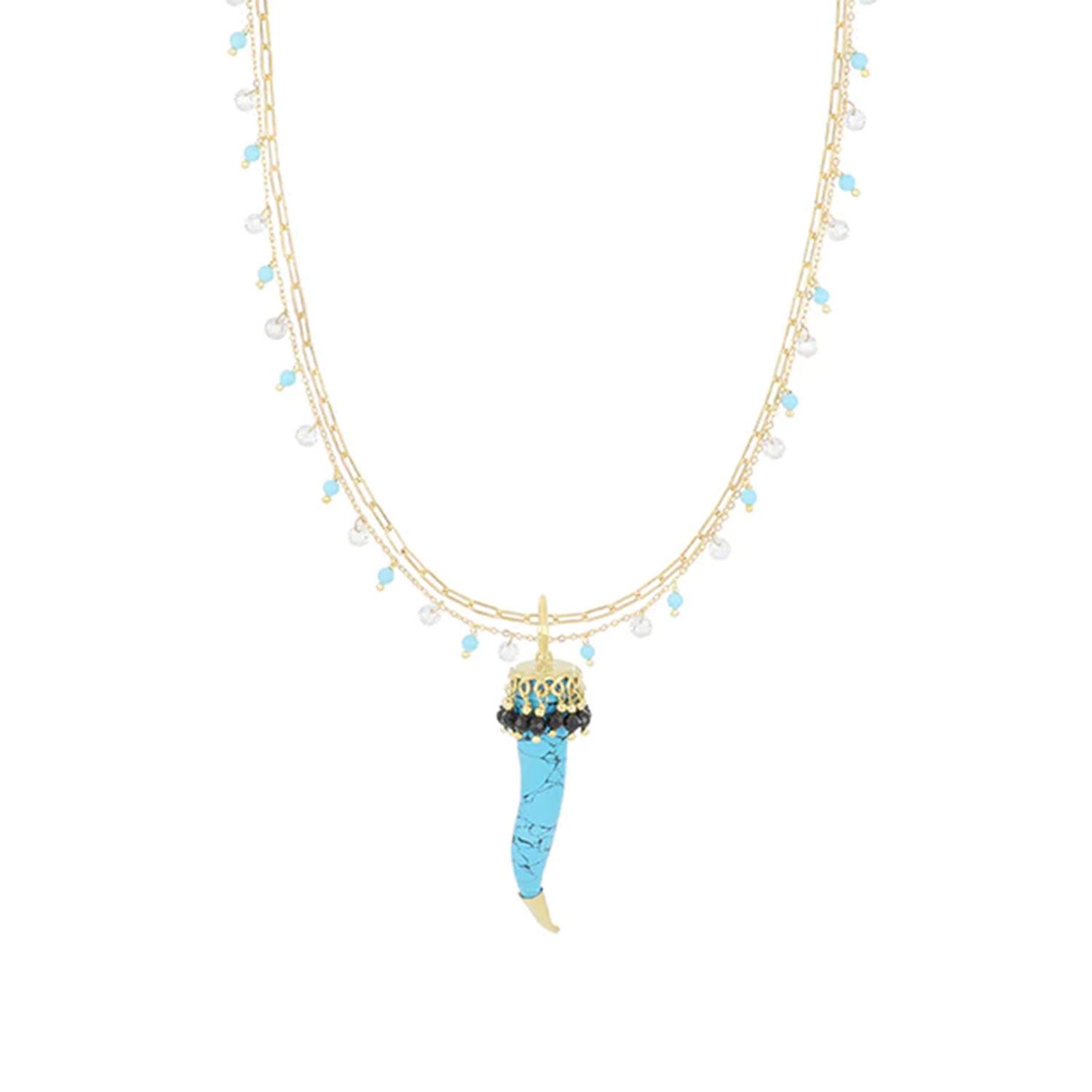 COLLANA DAISY TURCHESE ZIRCONI E CORNO IN ARGENTO 925 GOLD COLLANA DAISY TURCHESE ZIRCONI E CORNO IN ARGENTO 925 GOLD