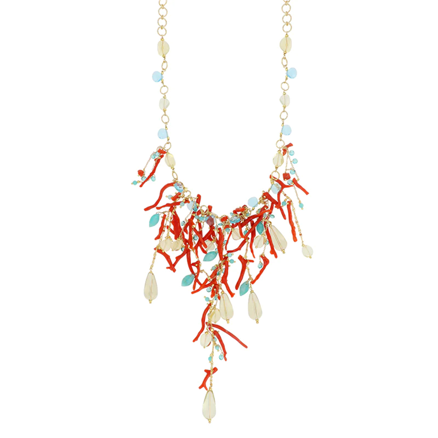 COLLANA JASMINE CORALLO E PIETRE DURE PENDENTI IN ARGENTO 925