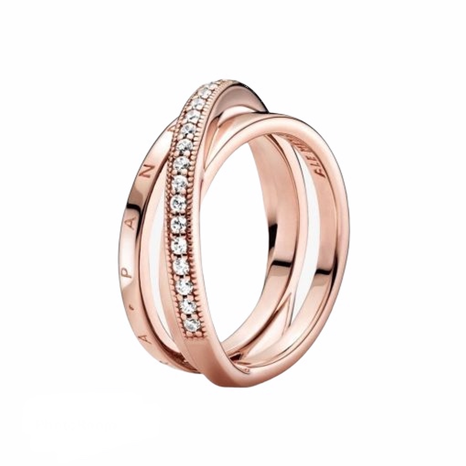 Anello con tripla fascia intrecciata e pavé