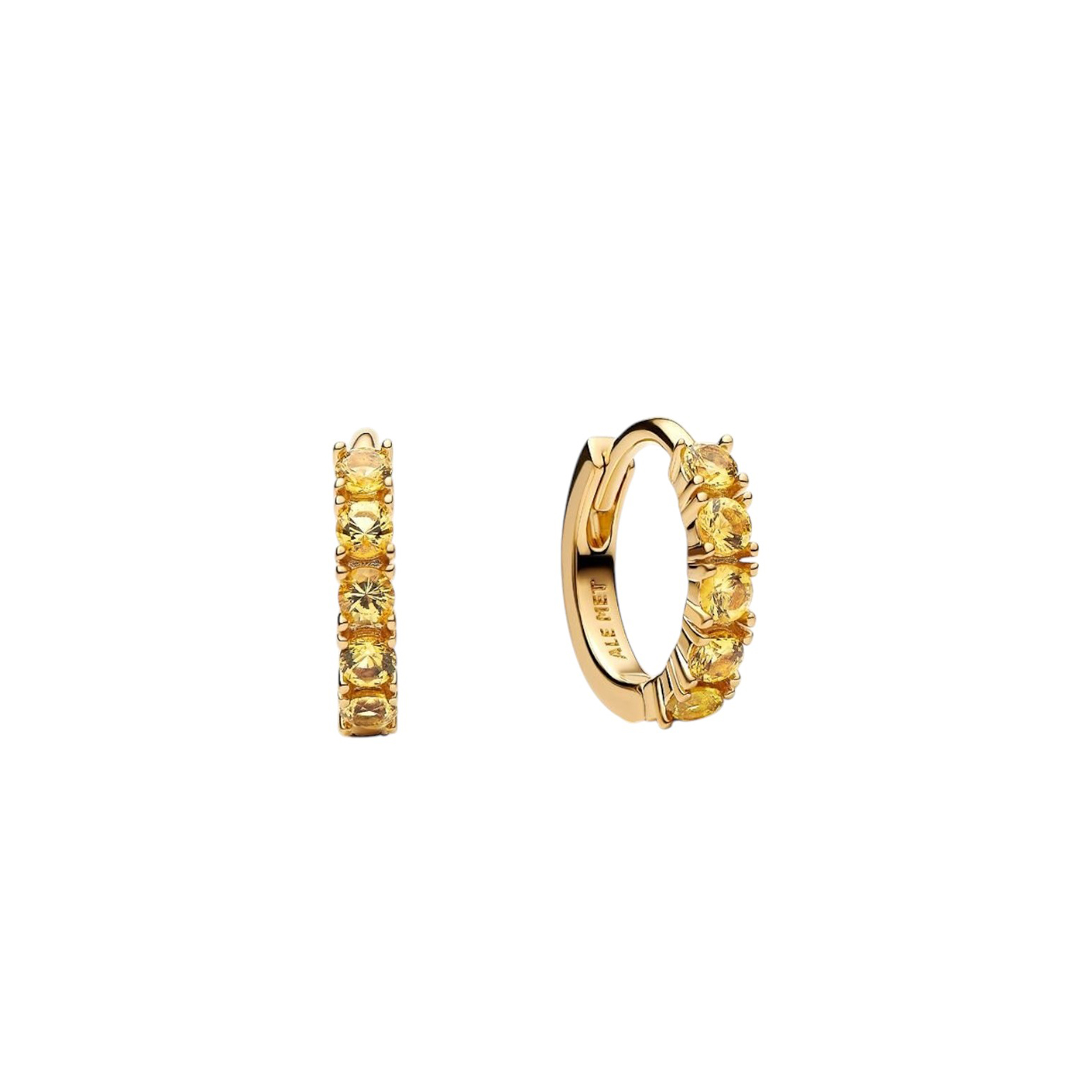 ORECCHINI CERCHI PICCOLI CRISTALLI GIALLI PLACCATURA IN ORO 14K