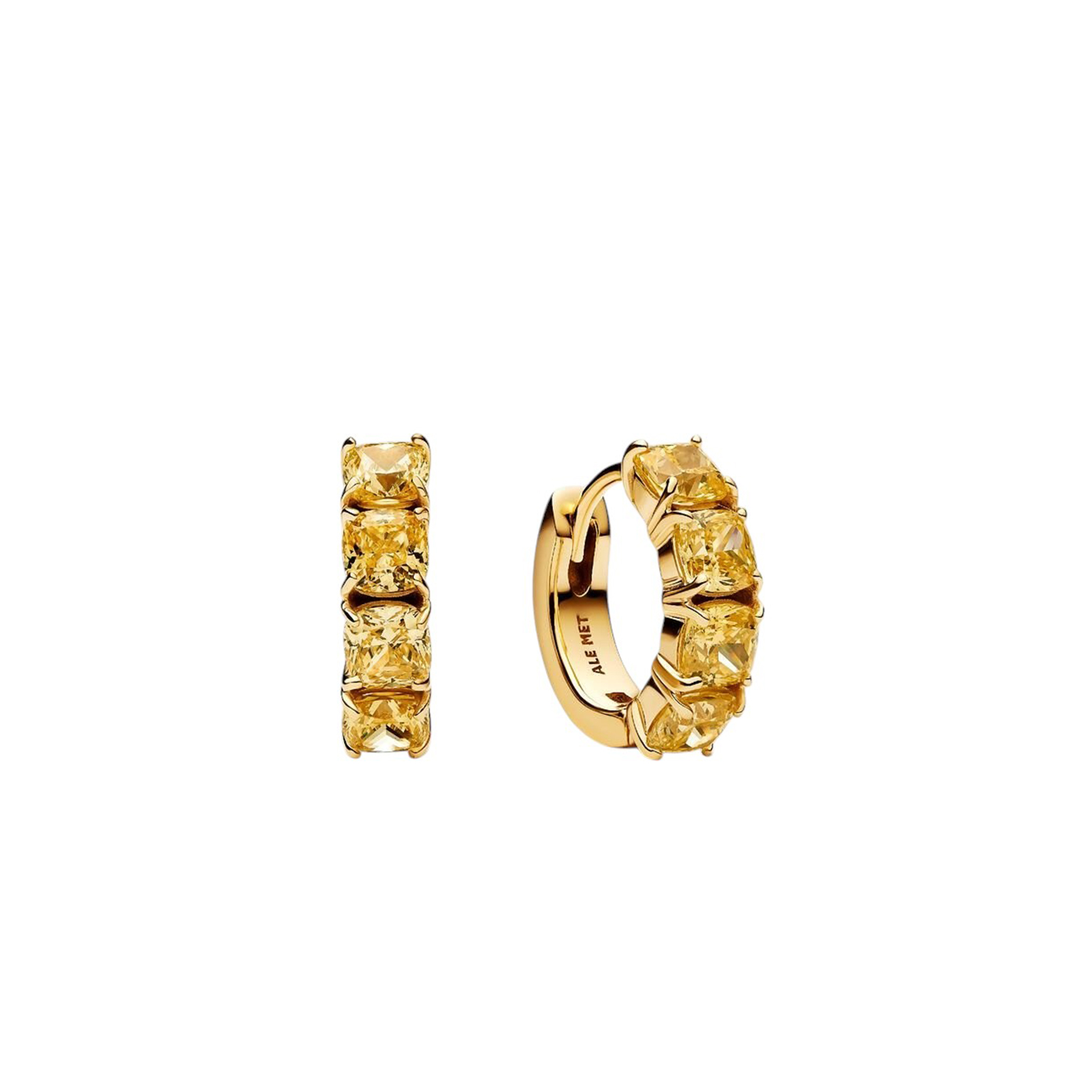ORECCHINI CERCHI CRISTALLI GIALLI PLACCATURA IN ORO 14K