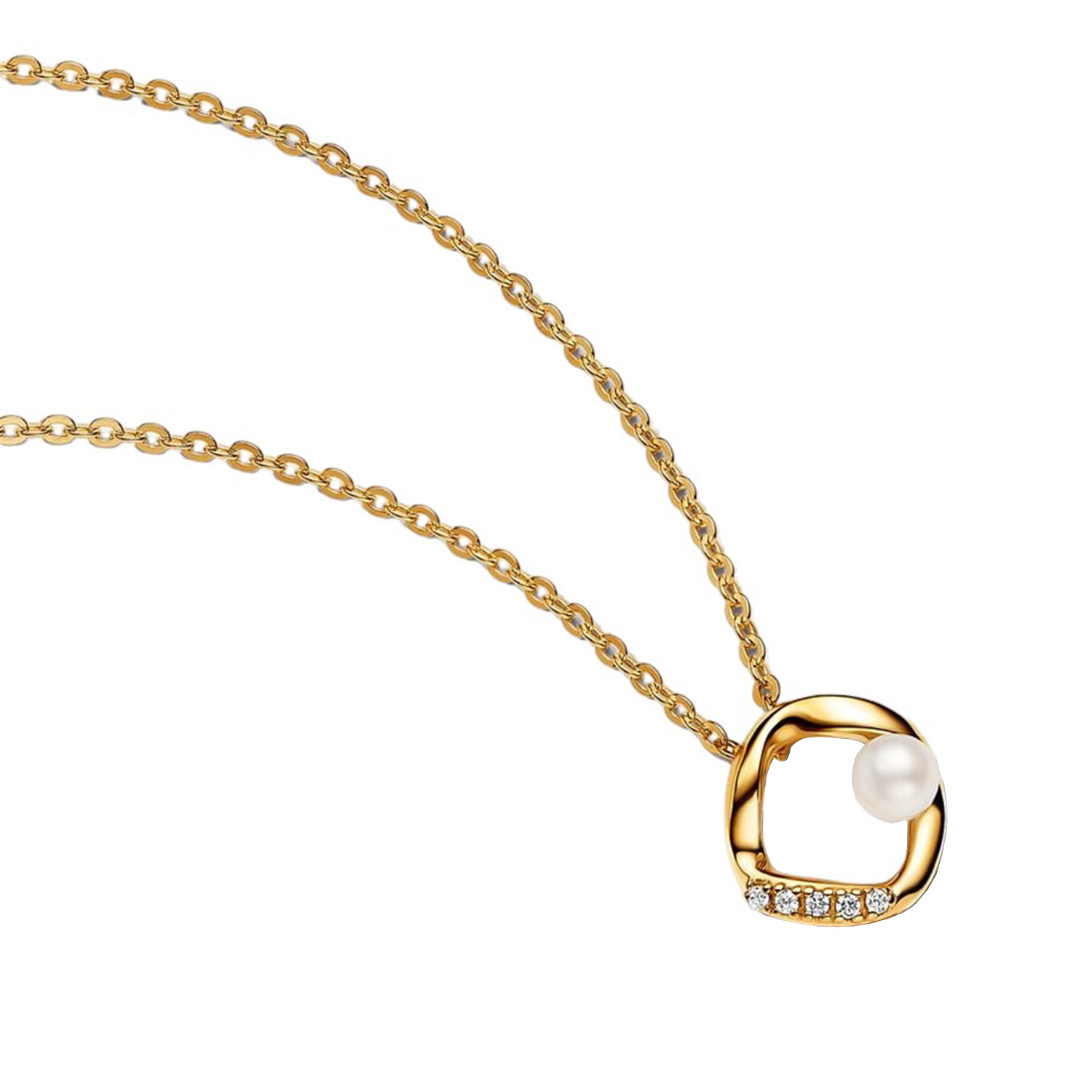 COLLANA CERCHIO LINEA SINUOSA CON PERLA D'ACQUA DOLCE COLTIVATA E PAVÈ