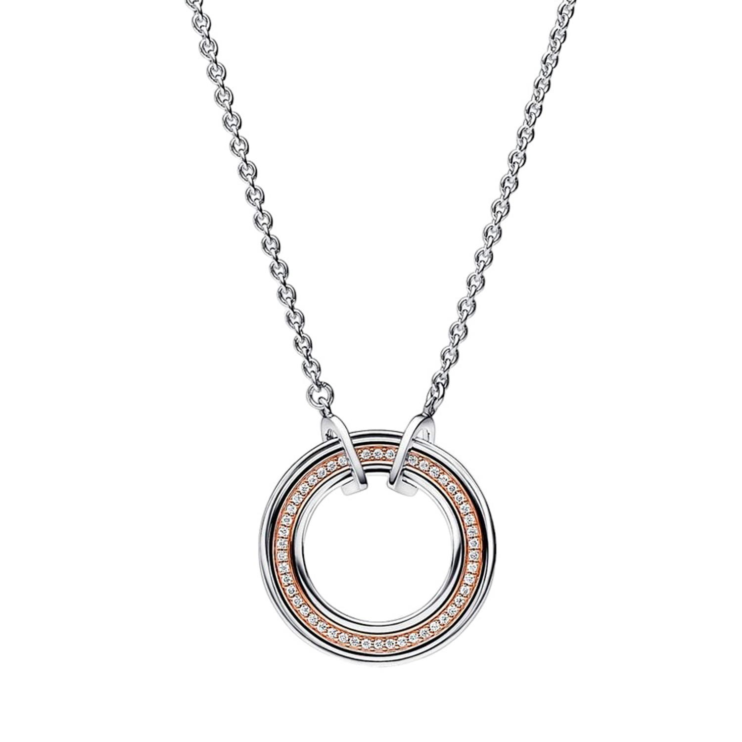 COLLANA CERCHIO BICOLORE LOGO E PAVÈ