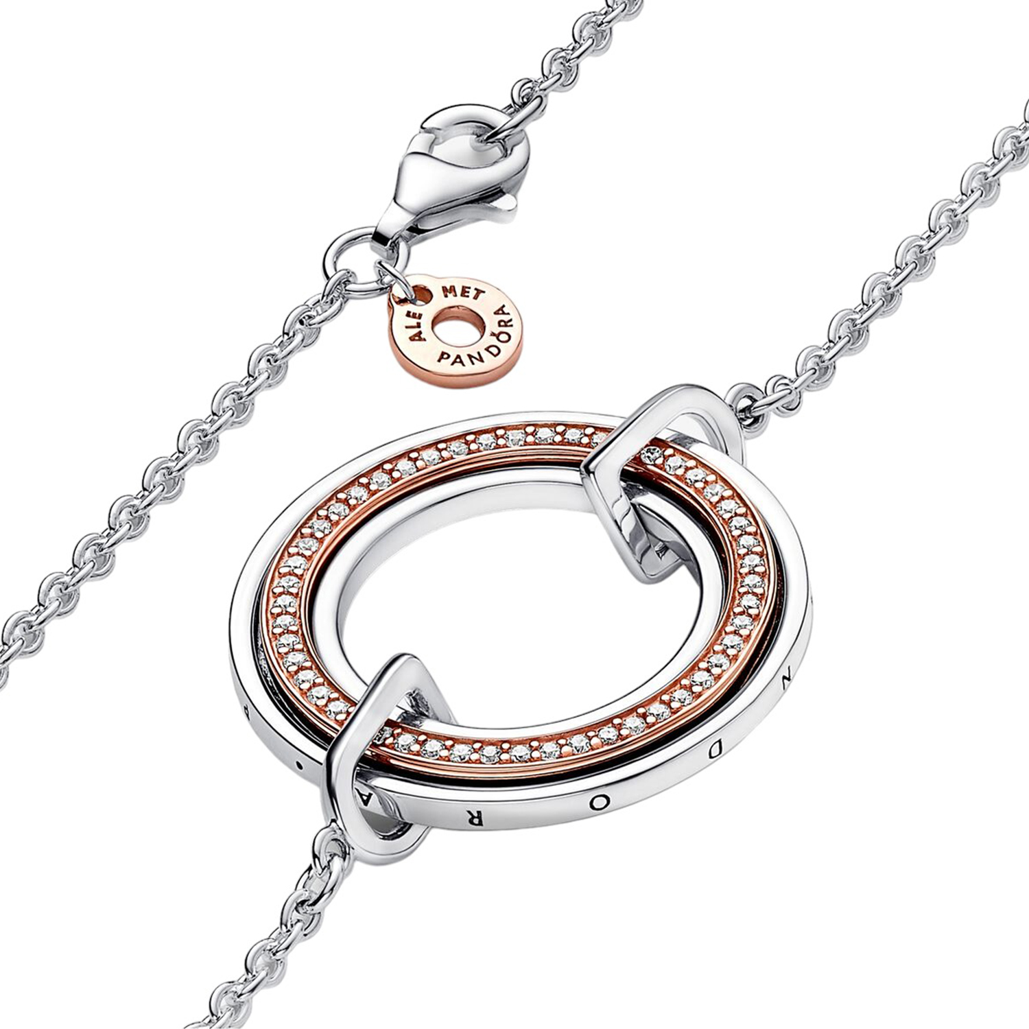 COLLANA CERCHIO BICOLORE LOGO E PAVÈ