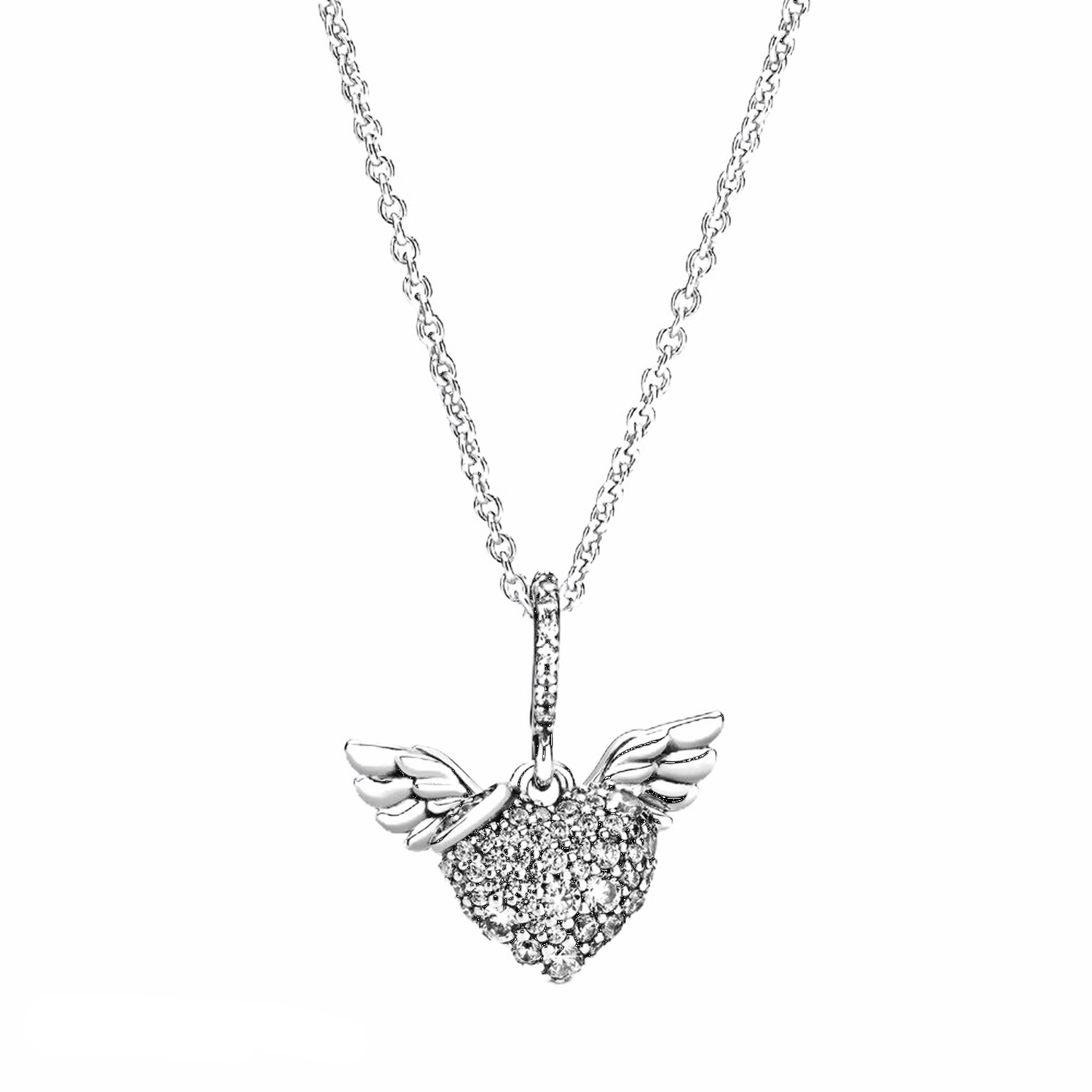 Collana Pandora Ali d’angelo con cuore in pavé
