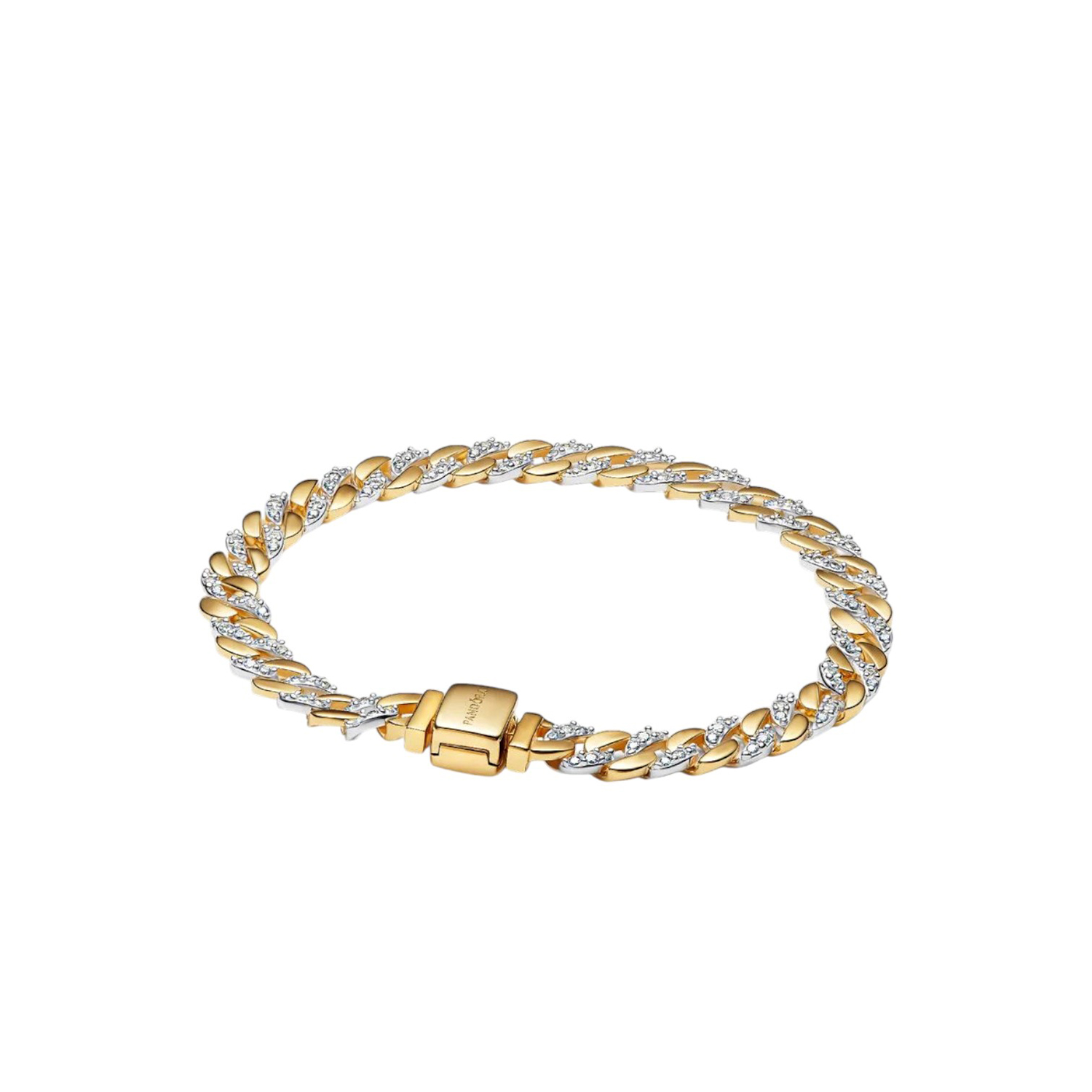 BRACCIALE CATENA MAGLIA CUBANA BICOLORE CON PAVÈ