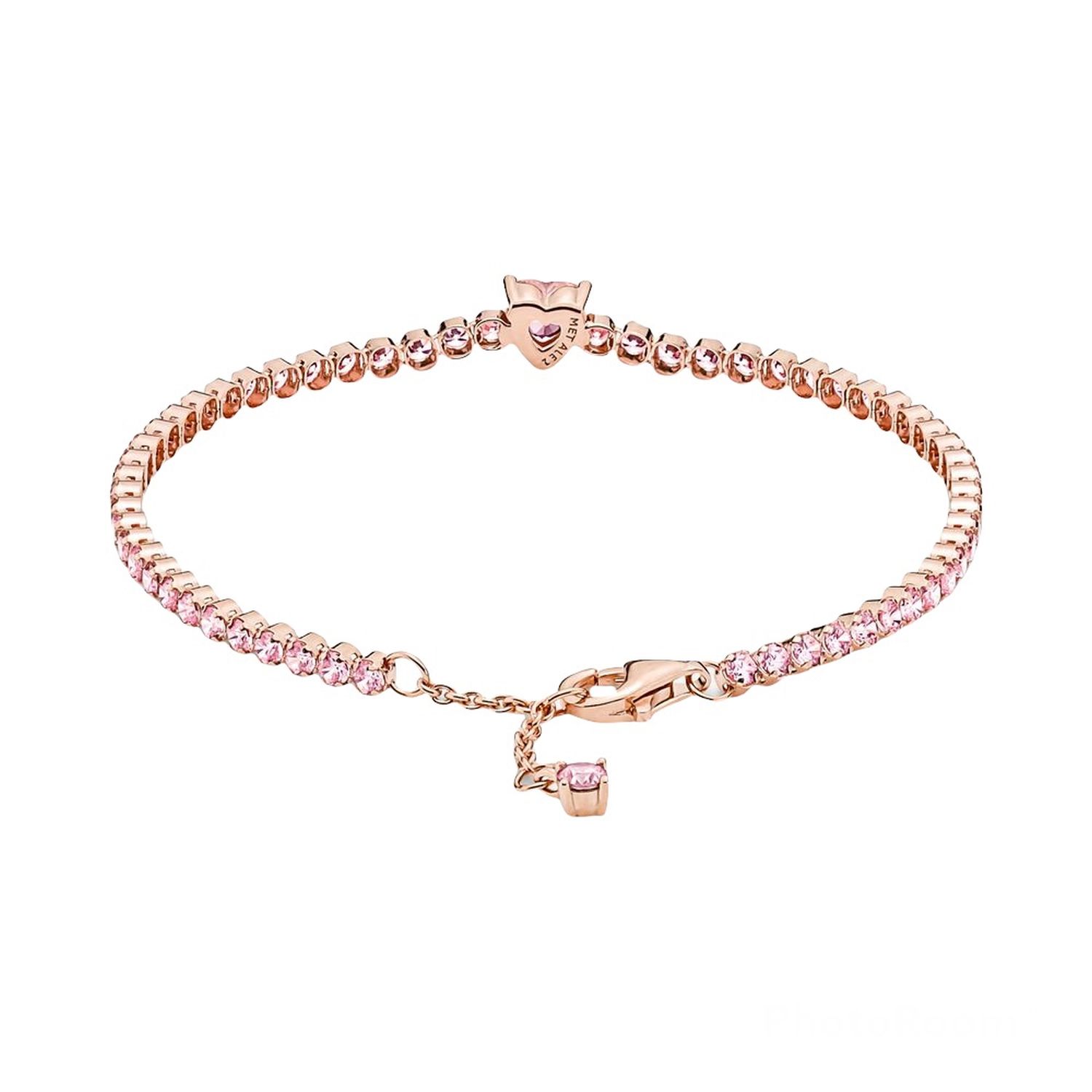Bracciale Tennis con Cuore e Pietre Rosa