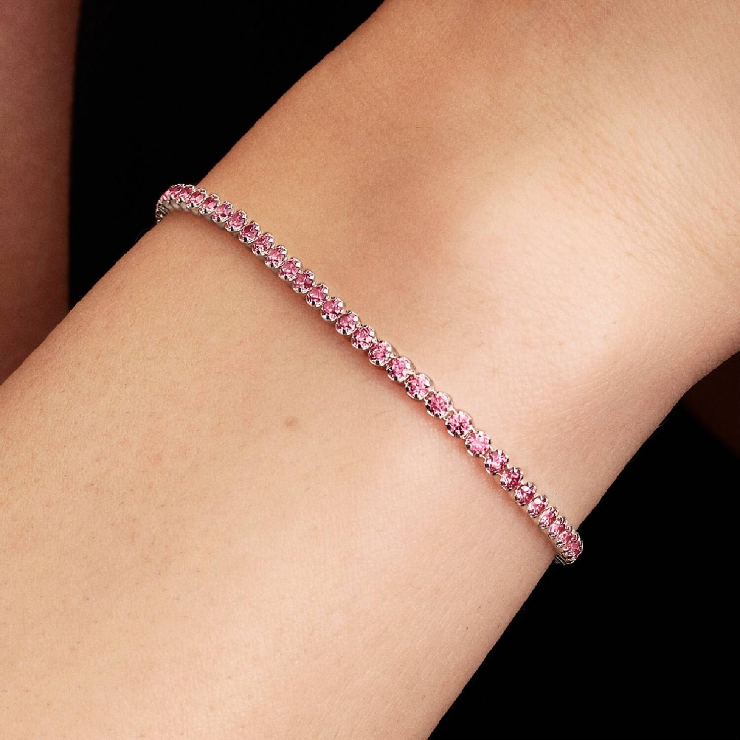 BRACCIALE TENNIS CON PIETRE ROSA PICCOLE