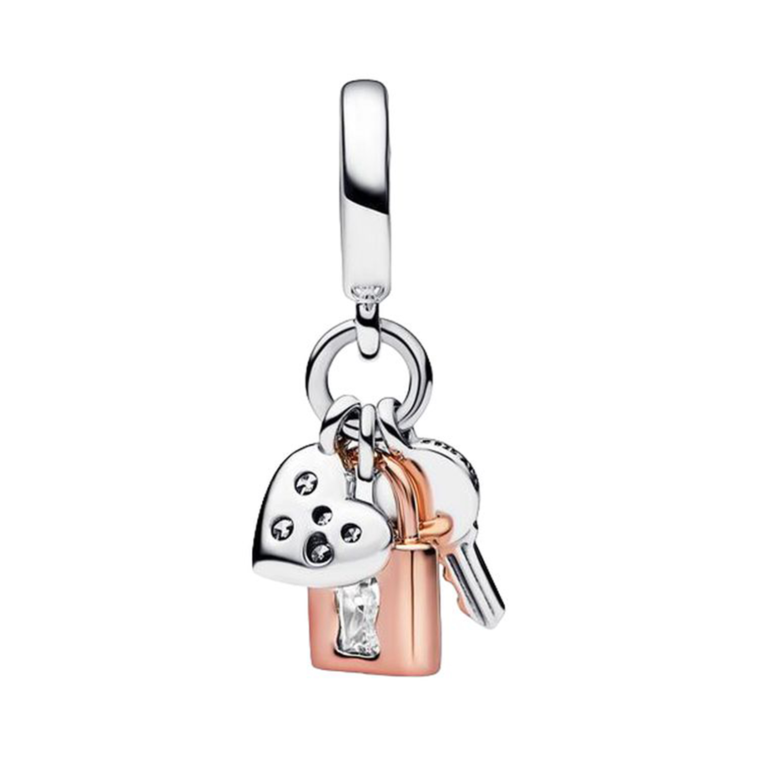 PENDENTE CHIAVE, LUCCHETTO E CUORE