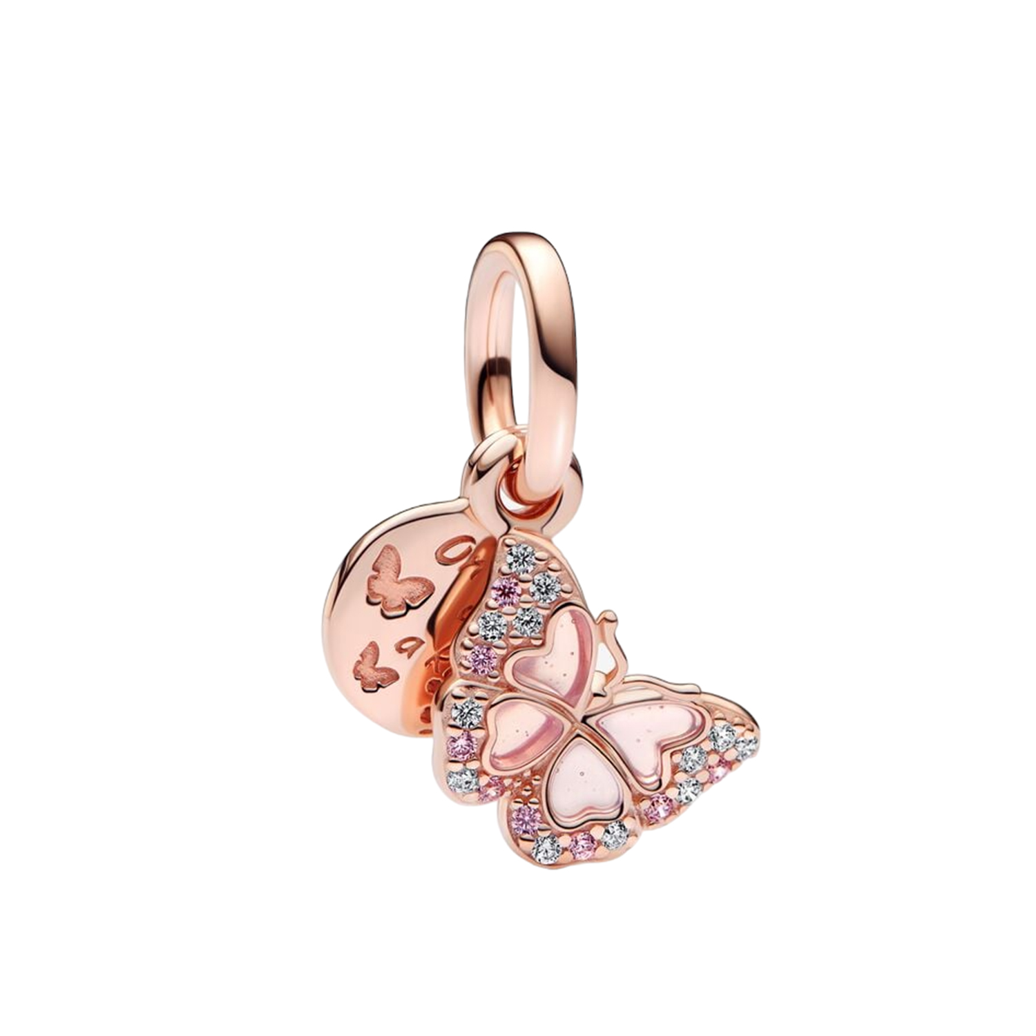 CHARM PENDENTE DOPPIO FARFALLA ROSA E MESSAGGIO