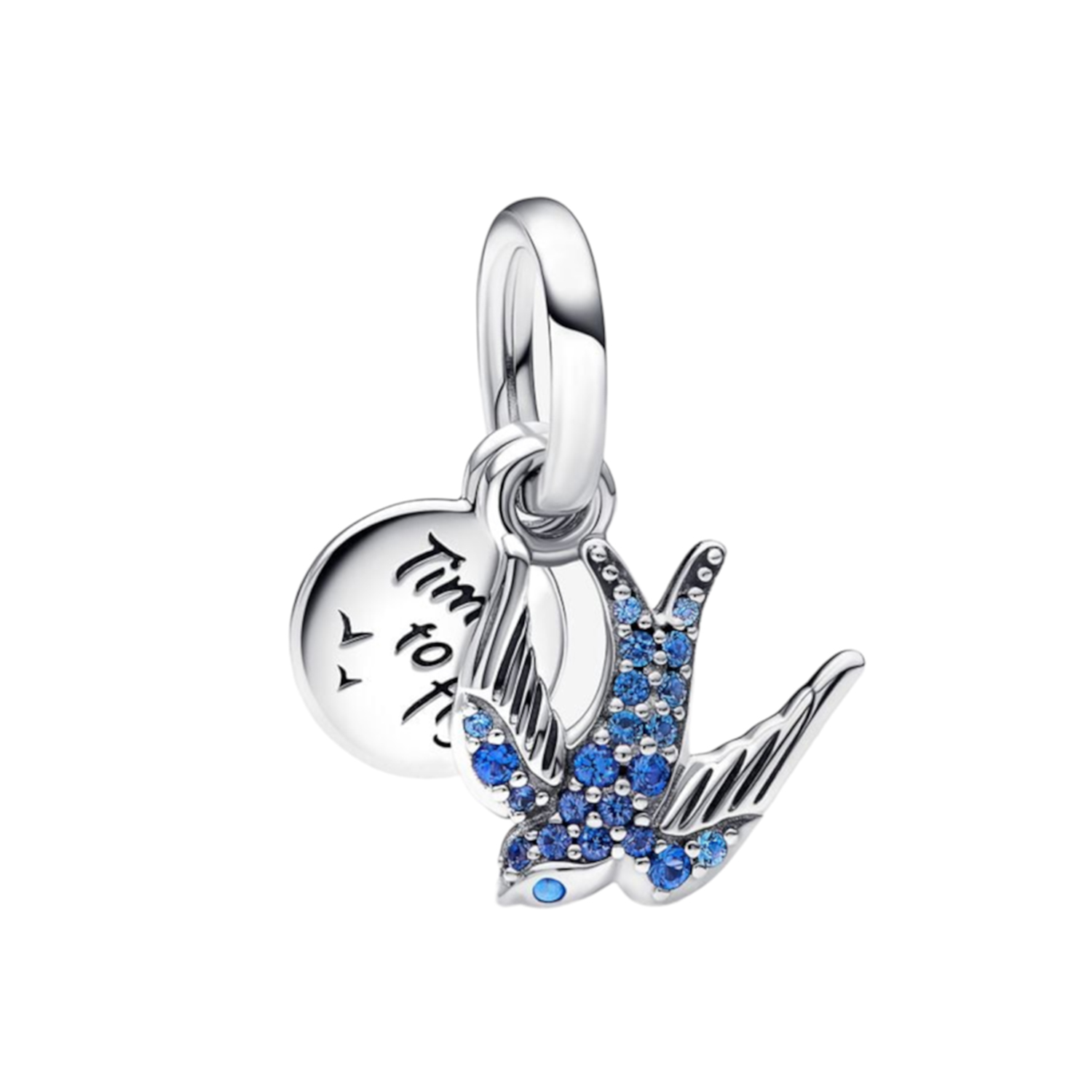 CHARM PENDENTE DOPPIO RONDINE SCINTILLANTE E MESSAGGIO