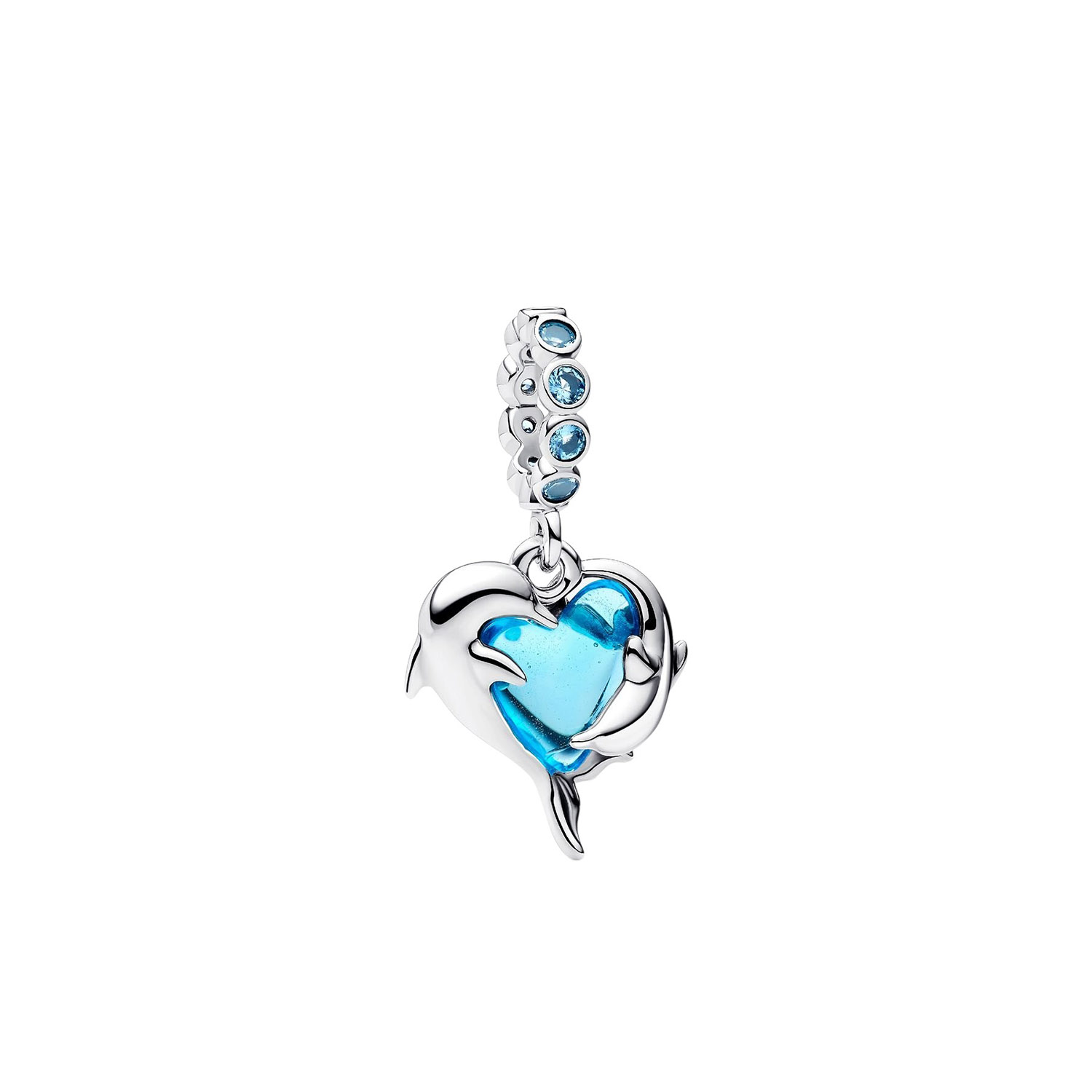 CHARM PENDENTE DELFINI E CUORE VETRO DI MURANO
