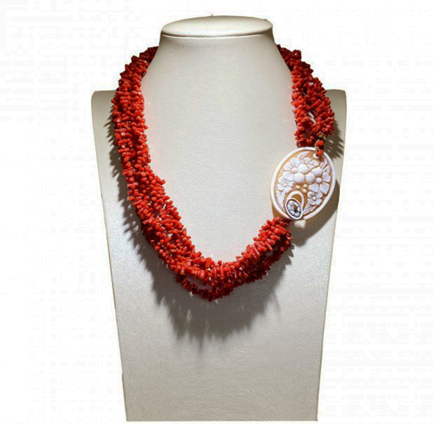 COLLANA FIBULA 5FILI CORALLO CAMMEO SARD. ORO CM50