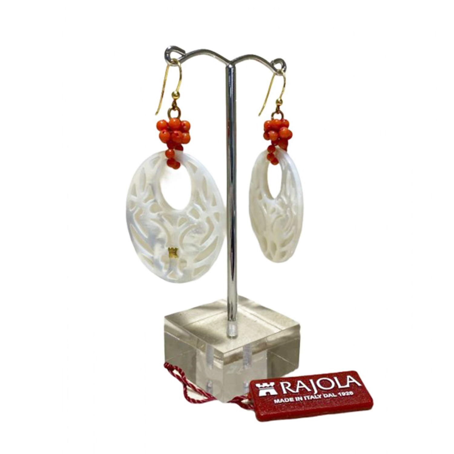 ORECCHINI MACRAME' CORALLO MADREPERLA ORO