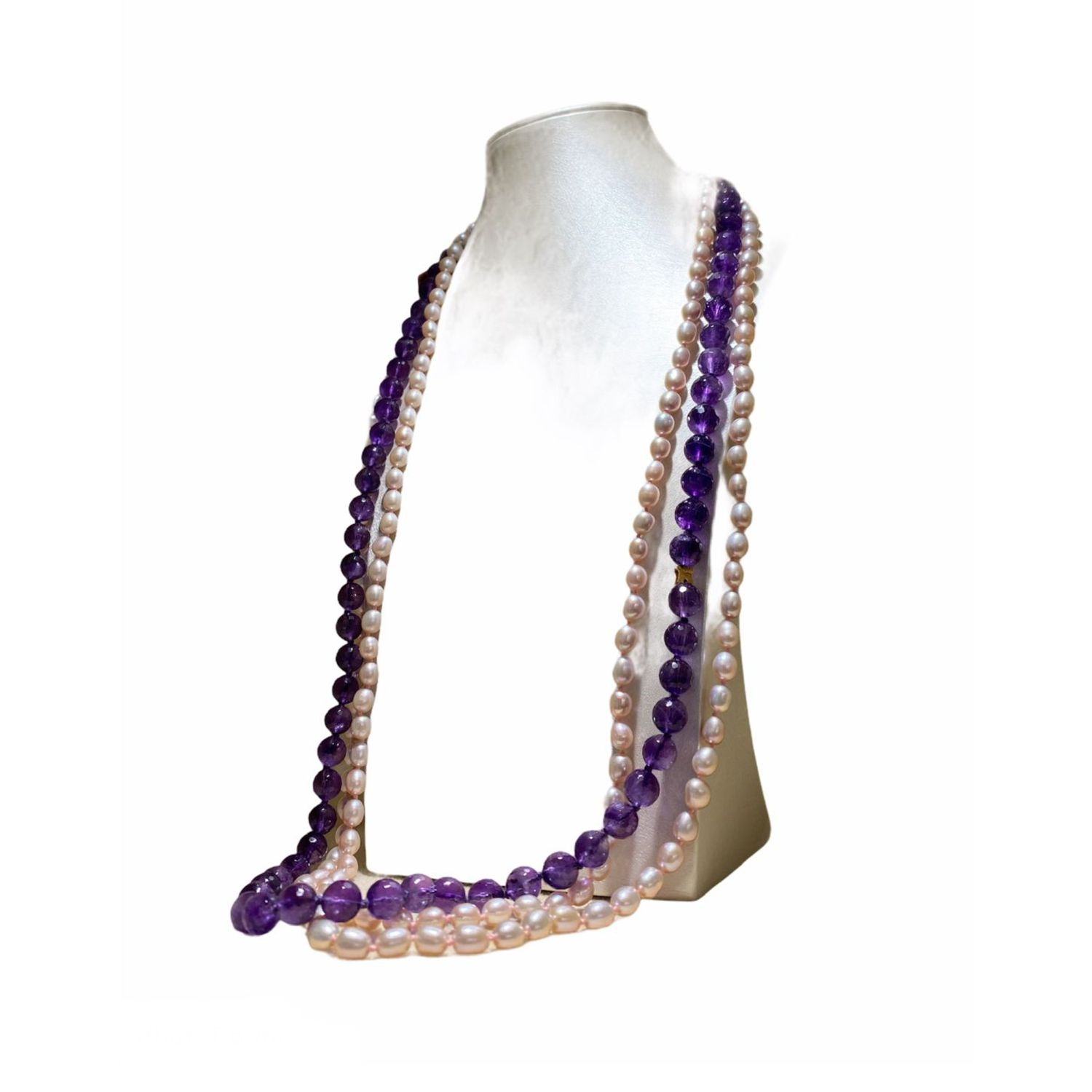 COLLANA EASY 3 FILI PERLE FIUME AMETISTA ORO
