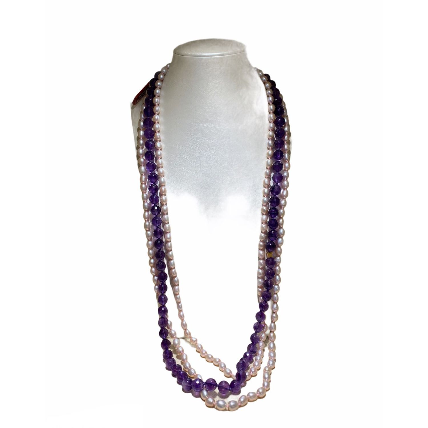 COLLANA EASY 3 FILI PERLE FIUME AMETISTA ORO