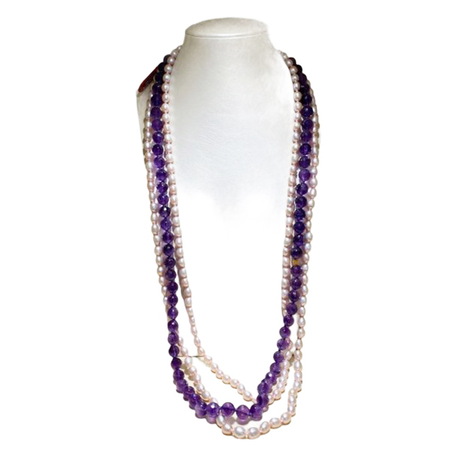 COLLANA EASY 3 FILI PERLE FIUME AMETISTA ORO