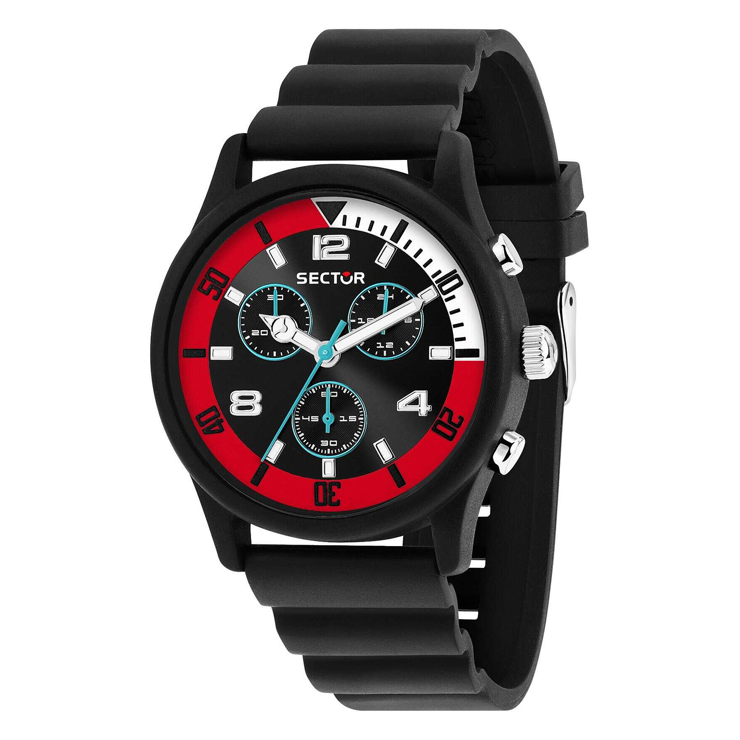 H2O 43MM CHR BLK/RED DIAL BLACK