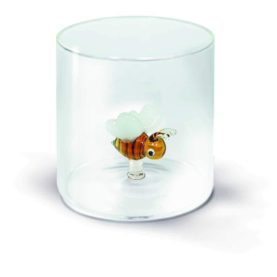 BICCHIERE IN VETRO BOROSILICATO  CAPACITÀ 250 ML  DECORO APE