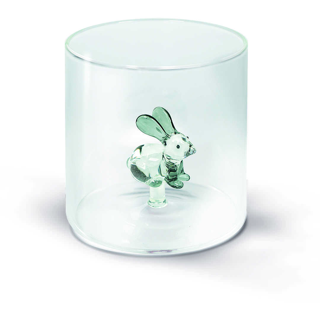 BICCHIERE IN VETRO BOROSILICATO  CAPACITÀ 250 ML  DECORO CONIGLIO