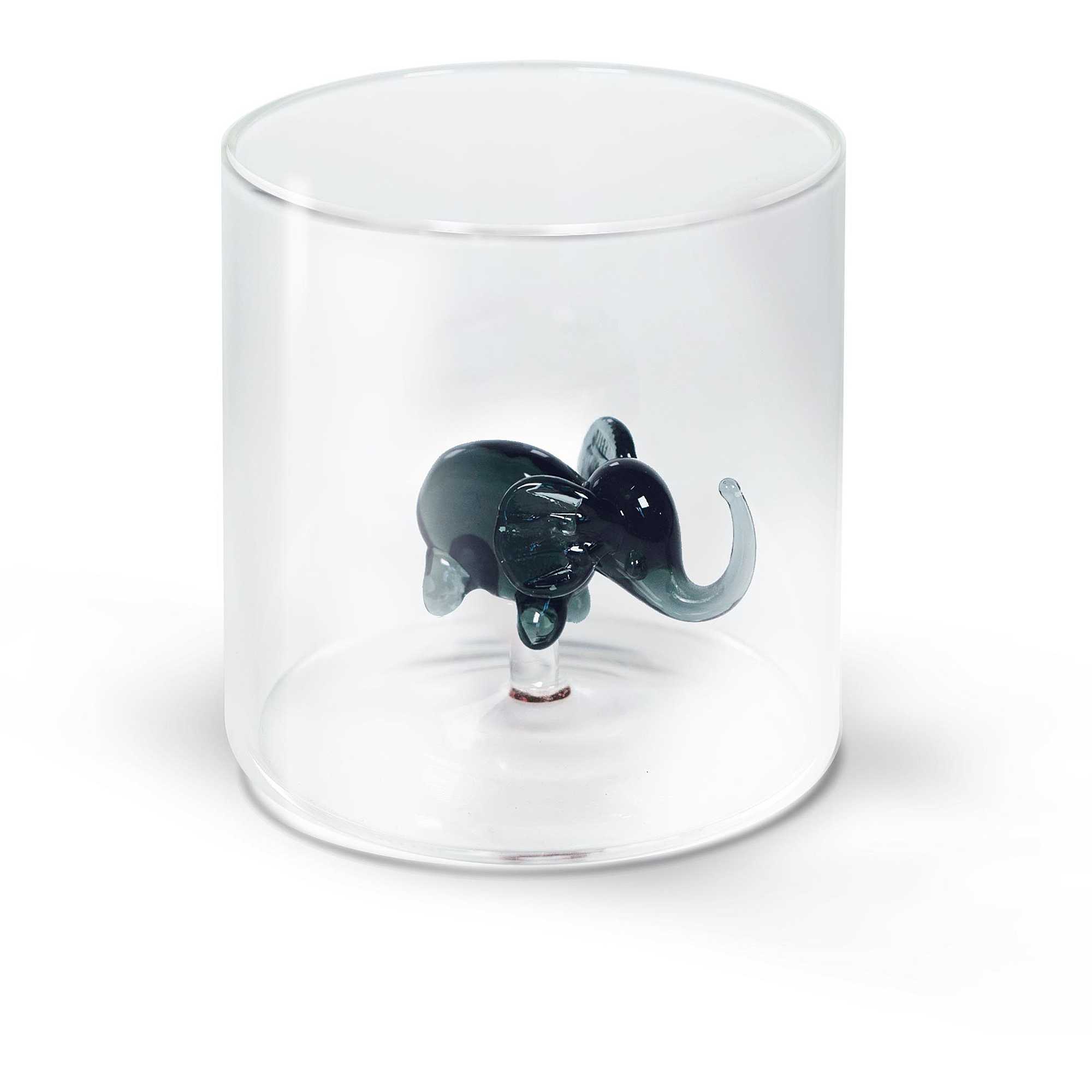 BICCHIERE IN VETRO BOROSILICATO  CAPACITÀ 250 ML  DECORO ELEFANTE